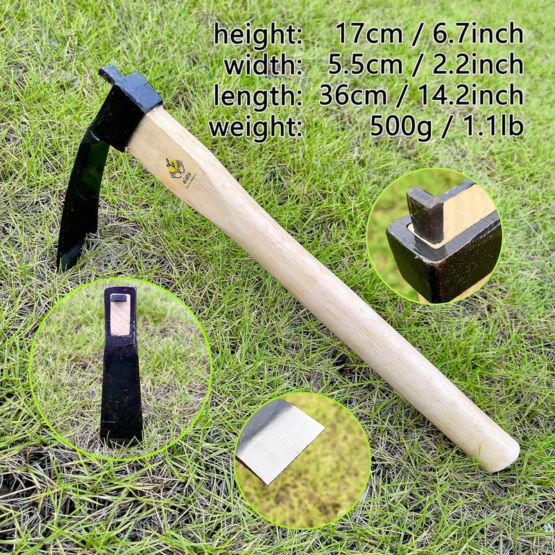ALANX 14 Inch Heavy Duty Narrow Hoe, Without Welding, Japanese Carbon Steel with Oak Wooden Handle, Garden Tool for Digging, Weeding, and Planting - Image 1